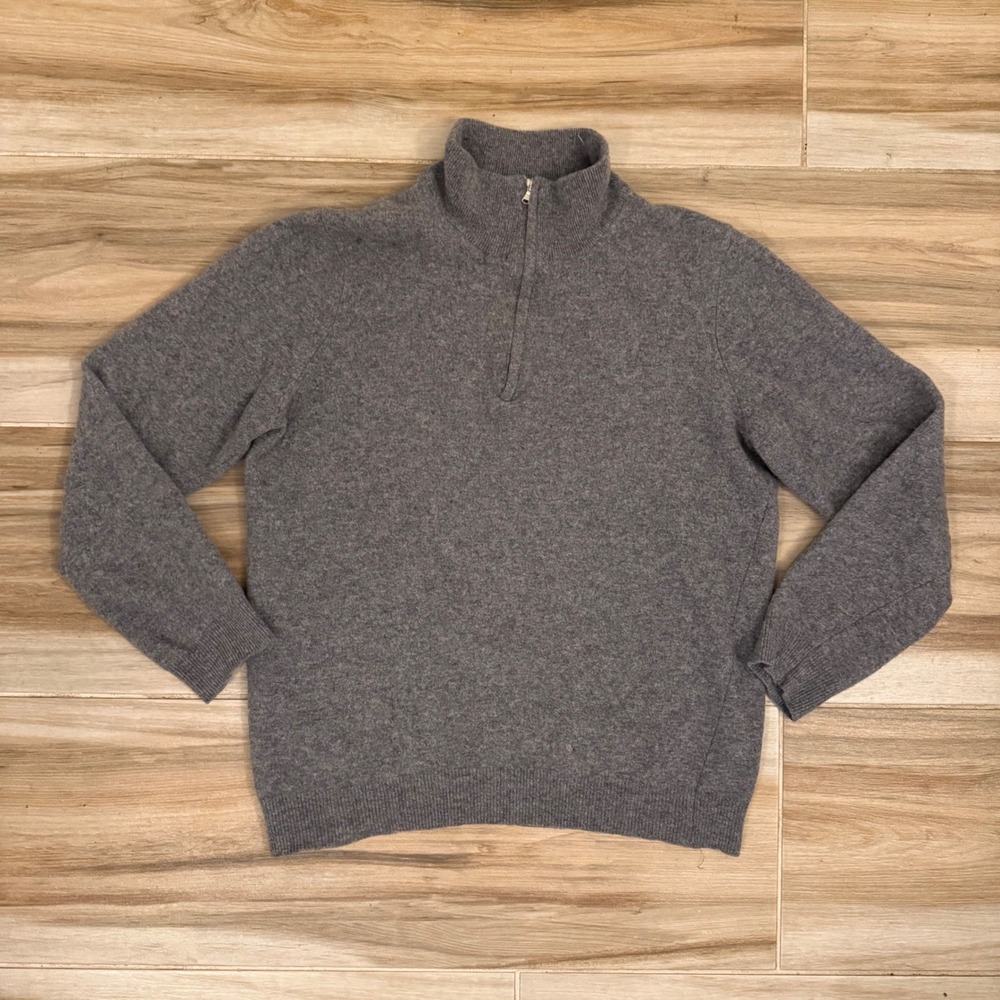 Stile‎ Benetton Grey Merino Wool Quarter Zip Sweater Mens Large Fits Like S/M